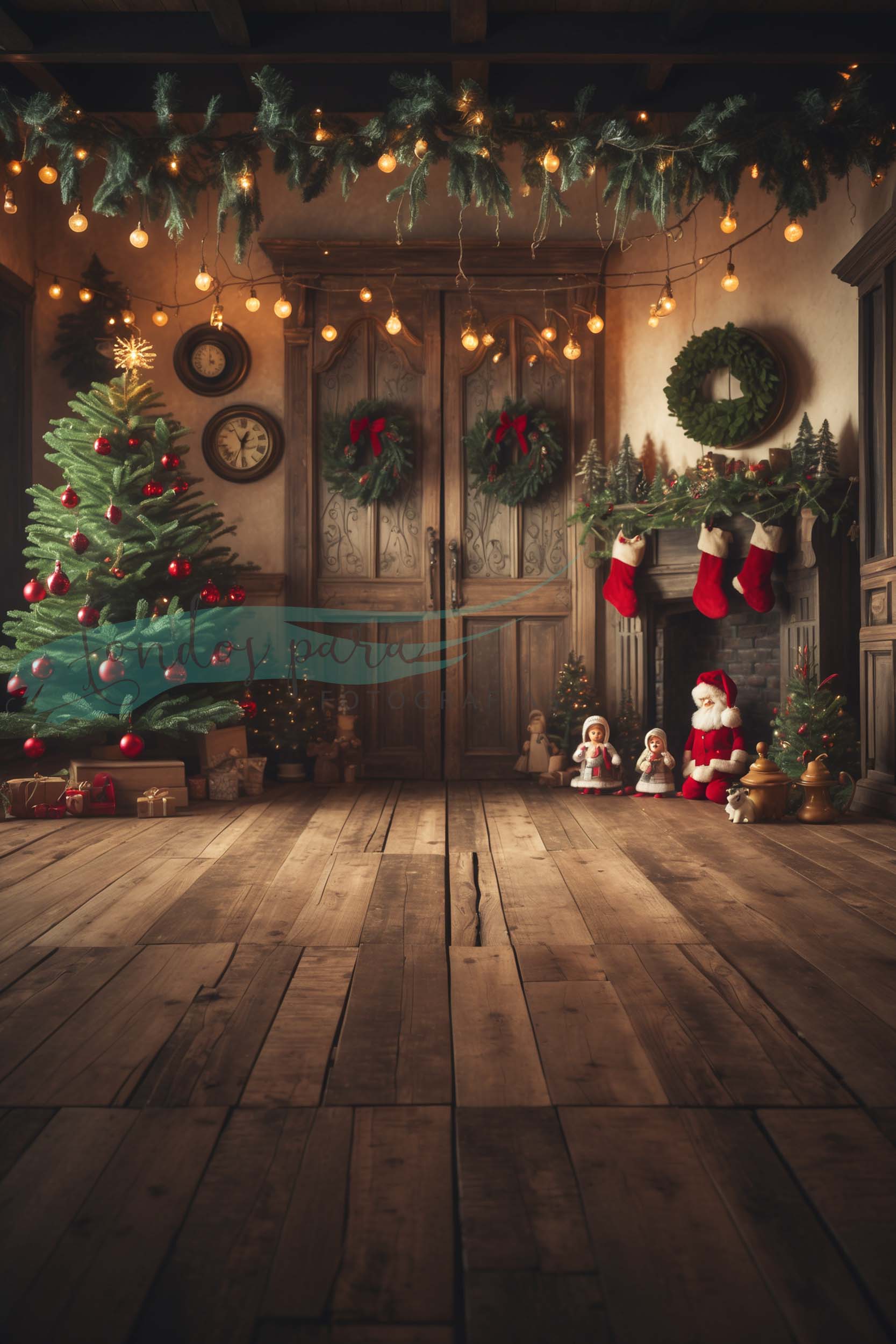 Fondo Puerta Navideña de madera